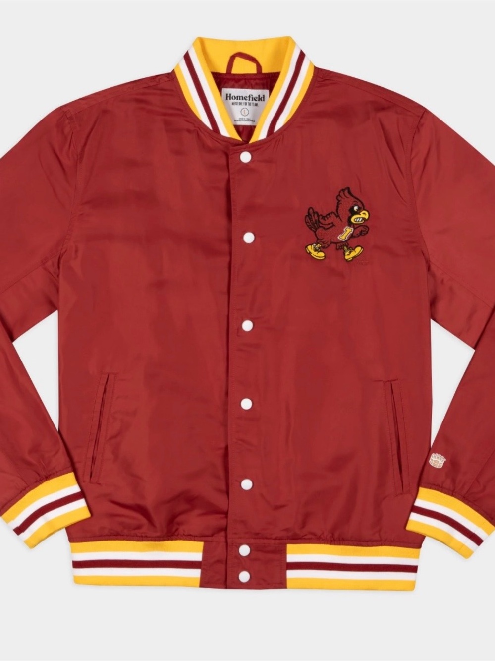 Unisex Charlie Hustle Cardinal Red Varsity Jacket with Yellow Trim